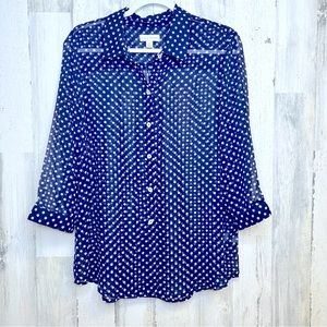 Susan Graver Sheer Navy Blue & White Blouse
